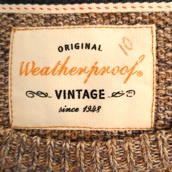 WEATHERPROOF VINTAGE XL BROWN & CREAM KNIT LONGSLEEVE CREW NECK SWEATER - Picture 3 of 5